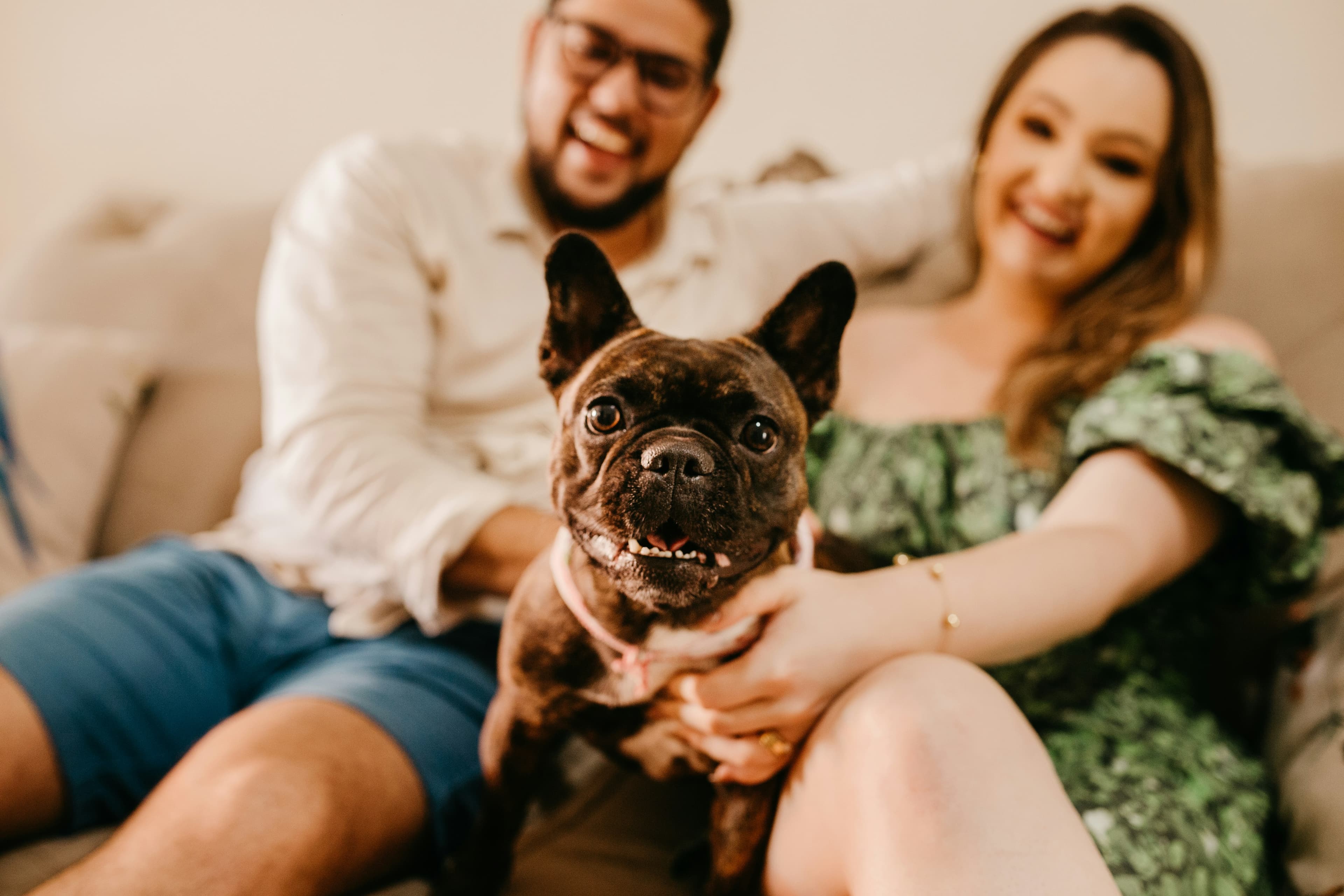 Jennifer and Tom W. with their French Bulldog Penny