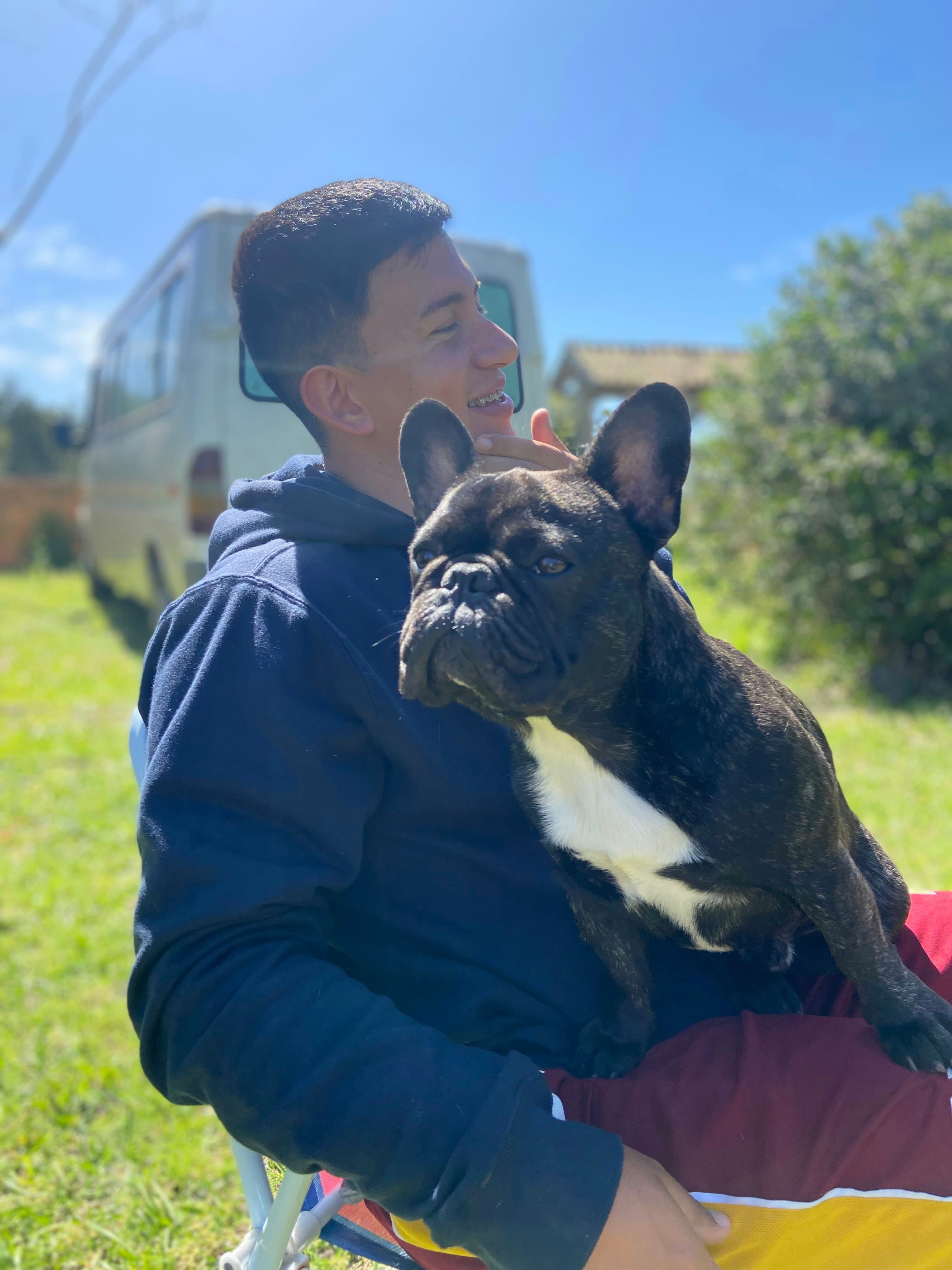 David K. with his English Bulldog Winston