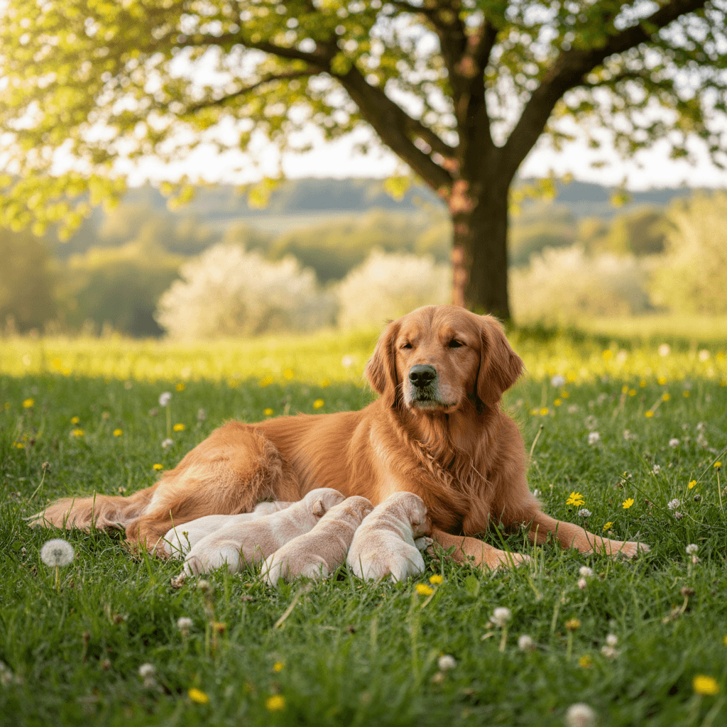 Honey the Golden Retriever mother with warm golden coat